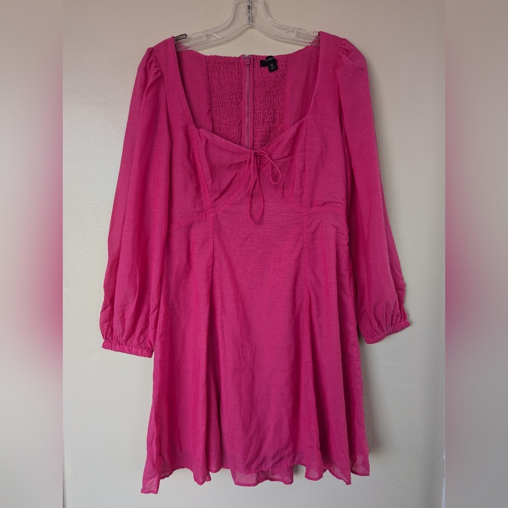 J. Crew Sweetheart Long Sleeve Mini Dress, Bubblegum/Sweet Fuchsia Pink (SIZE 6)